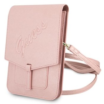 Сумочка для телефона Guess Saffiano Script, розовая