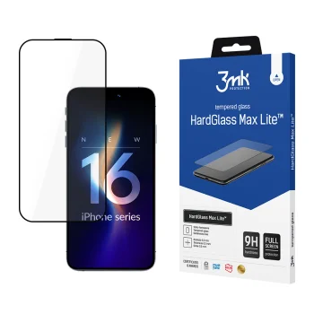 3mk HardGlass Max Lite Tempered Glass for iPhone 16 Pro, Black Frame