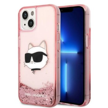 Karl Lagerfeld Glitter Choupette Head vāciņš iPhone 14 Plus / 15 Plus - rozā