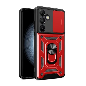 Чехол Hybrid Armor Camshield для Samsung Galaxy S24 FE с защитой камеры, красный
