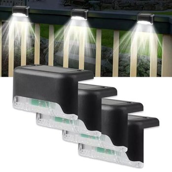 4 Pcs Solar LED Deck Lights Outdoor Path Garden Pathway Stairs Step Fence Lamp