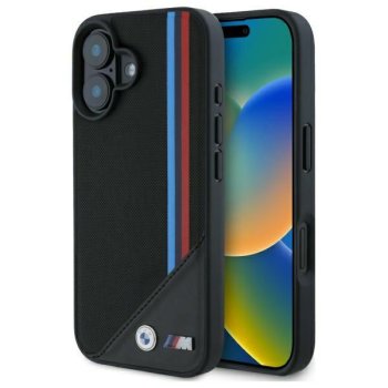 Чехол BMW M Meshed Tricolor Stripes MagSafe для iPhone 16 - Черный