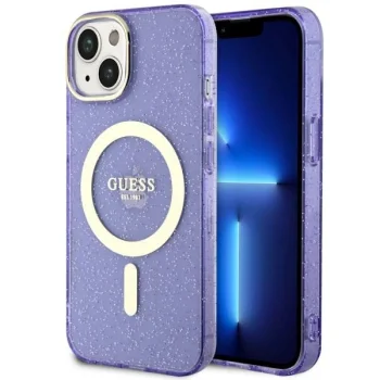 Guess Glitter Gold MagSafe Case for iPhone 14 Purple