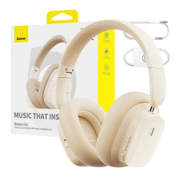Baseus Bowie H1i Wireless Bluetooth Over-Ear Headphones, White | Bezvadu uz Auss Liekamas Austiņas Ausis ar Mikrofonu