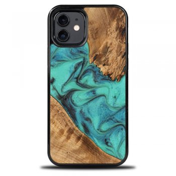 Apple iPhone 12 / 12 Pro 6.1'' Bewood Unique Wood and Resin Case Cover, Turquoise