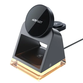 Acefast E17 MagSafe Bezvadu Uzlādes Stacija Telefonam, Pulkstenim, Austiņām, 3in1, Melna | Foldable Charging Station