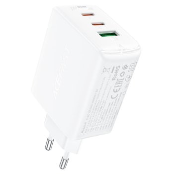 Acefast ātrais lādētājs GaN (2x USB‑C / USB‑A) PPS / PD / QC4+ 65W balts (A41)