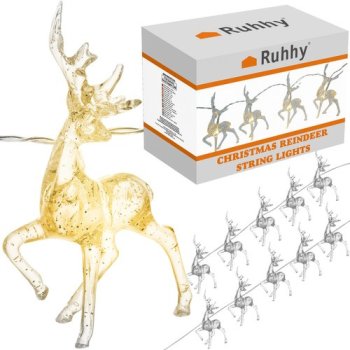 Ruhhy 00024955 LED Christmas String Lights Reindeer, 10 pcs, Warm White