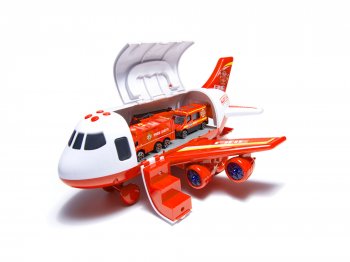 Bērnu Rotaļu Kravas Transporta Lidmašīna Transporteris + 3 Ugunsdzēsēju Mašīnas | Kids Toy Transport Cargo...