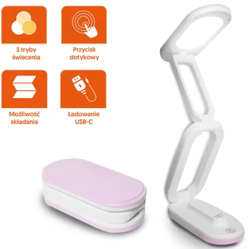 LTC salokāma LED galda lampa, 4W, 3000mAh, rozā