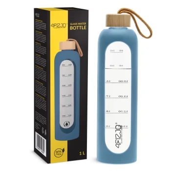 4FIZJO Glass Water Bottle 1 L Blue
