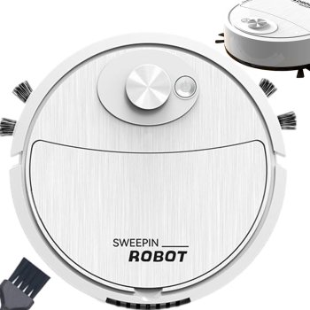 Automātiskais bezvadu grīdas tīrīšanas robots ar birstēm, balts