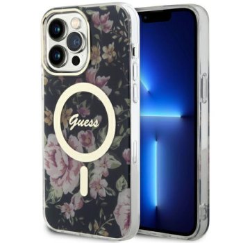 Guess iPhone 14 Pro Max vāciņš Flower MagSafe, melns