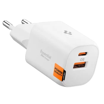 Сетевое зарядное устройство Spigen Essential EE352EU GaN USB-C / USB-A 35W, белое