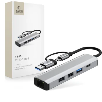 Tech-Protect HB03 5in1 USB-C & USB-A Hub Adapter with RJ45 - Gray