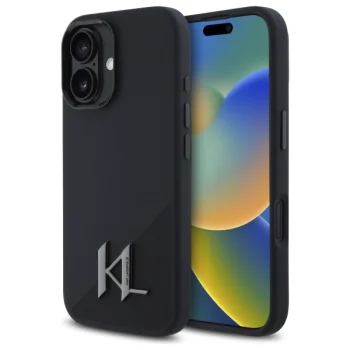 Чехол Karl Lagerfeld для iPhone 16 Silicone Shadow Metal Initial MagSafe, черный