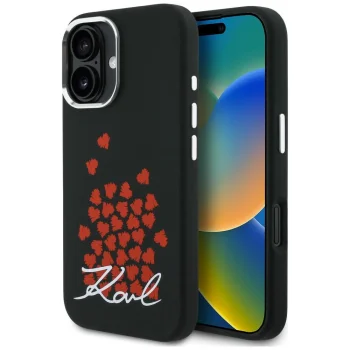 Karl Lagerfeld Silicone Heart Sign Logo MagSafe Case for iPhone 16, Black