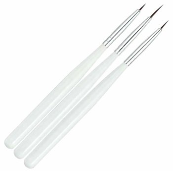 Fine Detail Nail Art Brush Set for Gel Polish and Manicures 3 pcs, White