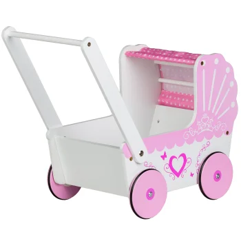 ECOTOYS Wooden Doll Pram and Walker with Canopy