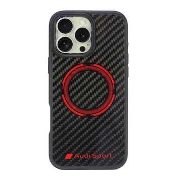 Audi Carbon Fiber Sport Red Circle MagSafe Case for iPhone 16 Pro Max - Black