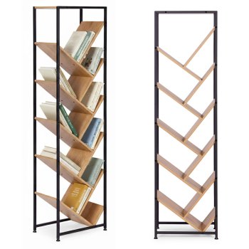 Grāmatu plaukts koka formā ar 10 plauktiem ModernHome, gaišs ozols