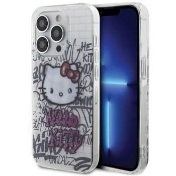 Hello Kitty iPhone 15 Pro Case IML Kitty On Bricks Graffiti, White