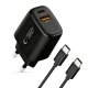 Tech-Protect NCA45W-GAN 2-portu 45W sienas lādētājs ar USB-C kabeli – melns