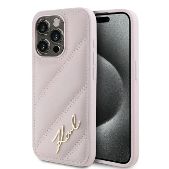 Чехол Karl Lagerfeld для iPhone 15 Pro Max Diagonal Quilted Script, розовый