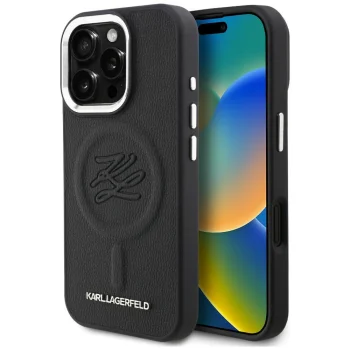 Karl Lagerfeld Initial & Metal Logo MagSafe vāciņš priekš iPhone 16 Pro, melns