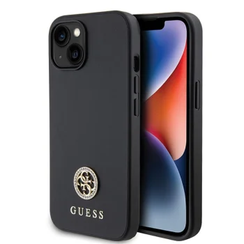 Guess iPhone 15 Plus vāciņš 4G Strass Metal Logo, melns