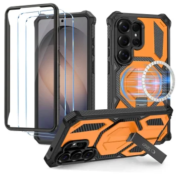 Tech-Protect MagBlast vāciņš un 2 aizsargstikli Samsung Galaxy S26 Ultra, melns/oranžs