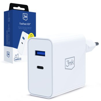 3Mk Protection FlowPower 45W sienas lādētājs, USB-A / USB-C, Balts