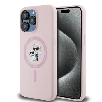 Karl Lagerfeld iPhone 15 Pro vāciņš Silicone Karl & Choupette MagSafe, rozā