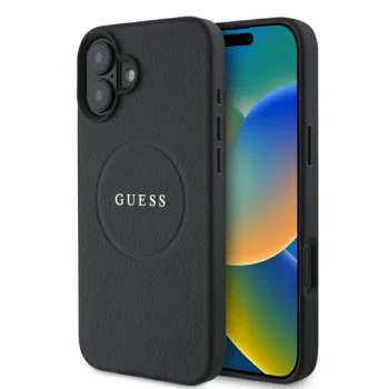 Чехол Guess для iPhone 16 Grained Gold Ring MagSafe, черный