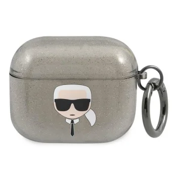 Чехол Karl Lagerfeld для AirPods 3 Glitter Karl's Head, черный