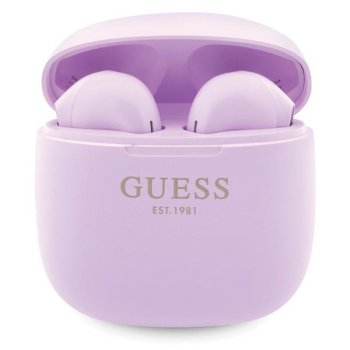 Guess Classic EST Logo TWS Bluetooth austiņas ar uzlādes kārbiņu, violetas