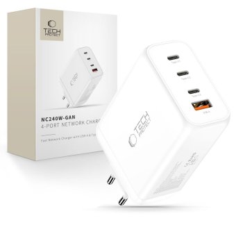 Tech-Protect NC240W-GaN 4-portu 240W sienas lādētājs – balts