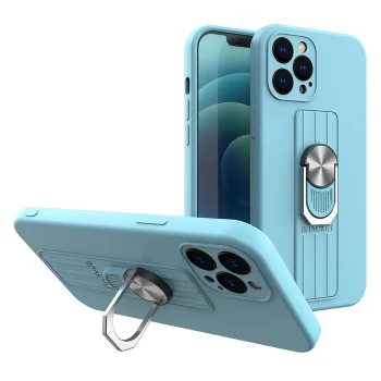 Silikona vāciņš iPhone 11 Pro Max ar gredzena turētāju un statīvu, gaiši zils