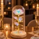Eternal Rose in Glass Dome with LED Light and Wooden Base