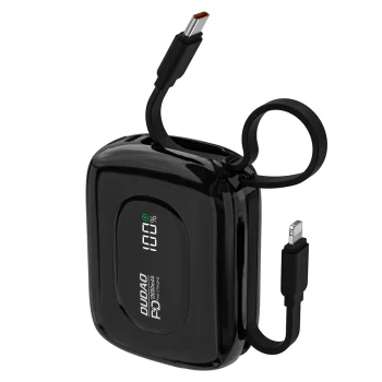 Dudao K32 ārējais akumulators 10000 mAh 22.5W ar USB-C / Lightning vadiem, melns