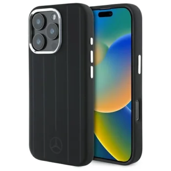 Чехол Mercedes для iPhone 16 Pro Max Silicone Vertical Tonal Stripes MagSafe, черный