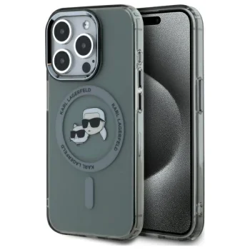 Karl Lagerfeld iPhone 15 Pro vāciņš MagSafe IML Metal KC Heads, melns