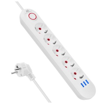 Maclean MCE395 W Pagarinātājs, 5 ligzdas, 3x USB, 1.5m, Balts
