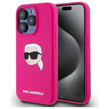 Чехол Karl Lagerfeld для iPhone 15 Pro Max Silicone Karl Head Print MagSafe, фуксия