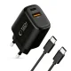 Сетевое зарядное устройство Tech-Protect NCA45W-GAN 45W 2 порта с кабелем USB-C,...