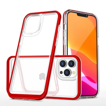 Чехол Hybrid Armor для iPhone 14 Pro Max Clear 3in1, прозрачный с красной рамкой