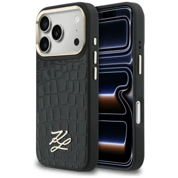 Karl Lagerfeld Croco KL Script Logo MagSafe Maciņš ar MagSafe iPhone 17 Pro Max – Melns | Phone Case Cover