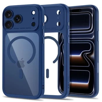 Чехол Tech-Protect MagPeak MagSafe CC для iPhone 18 Pro / 17 Pro, синий / прозрачный