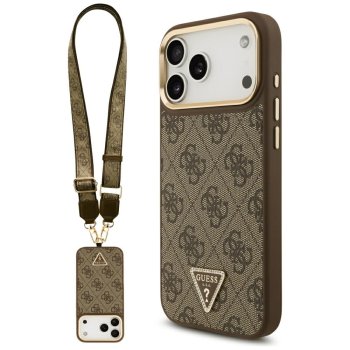 Guess 4G Triangle Logo & Big Strap Metal Buttons MagSafe Phone Case Cover iPhone 17 Pro Max - Brown