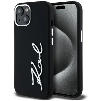 Чехол Karl Lagerfeld Silicone Metal Script Logo для iPhone 15 - Черный
